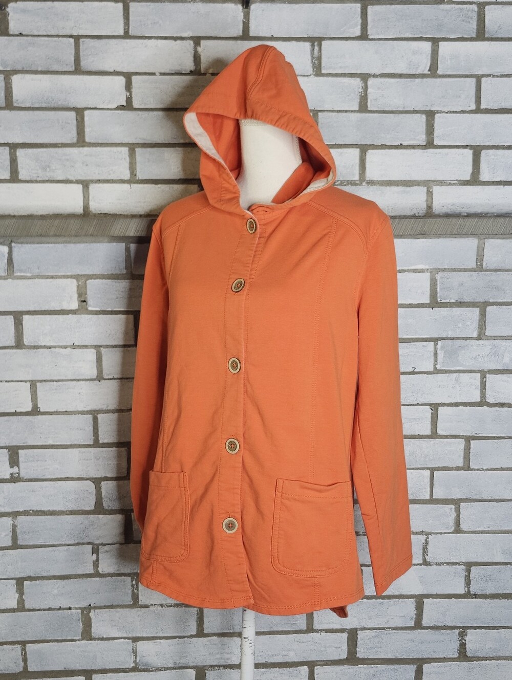 • Susan Graver Womens Hooded Long Sleeve French Terry Cloth Jacket Small Orange